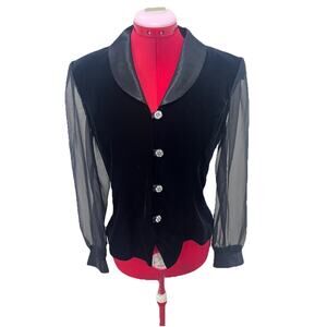 VTG Another Thyme Women Black Long Sheer Sleeve Jacket Blouse Top Velvet small